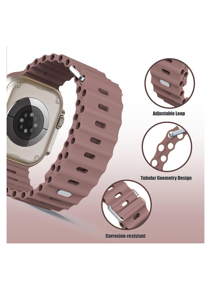 Color Fans - Soft Silicone Ocean Sports Strap Compatible Apple Watch Ultra 49mm 45mm 44mm 42mm for Men Women, Adjustible Watch Band for Apple Watch Ultra/SE/Series 9/8/7/6/5/4/3/2/1 - Smokey Mauve - Image 1