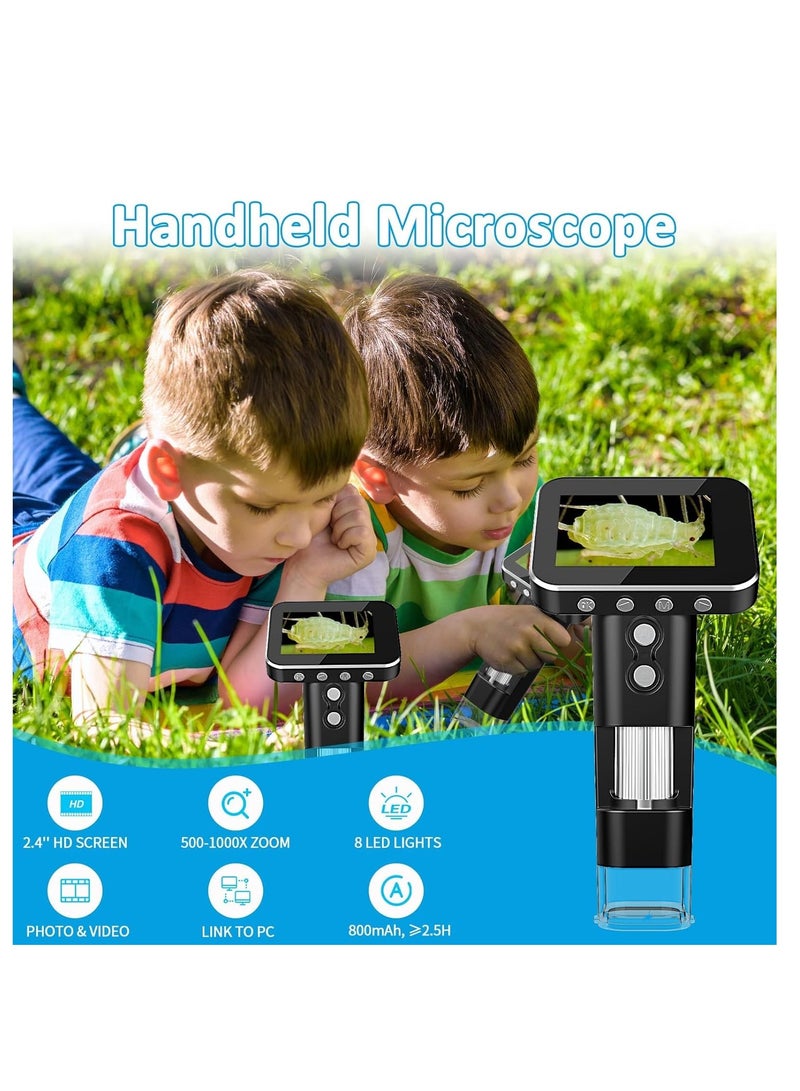 SYOSI Kids Microscope Handheld 2.4" LCD Screen 1000X Portable Pocket for Adults 3 Levels Brightless Adjustable USB Connect to PC Mini - Image 4