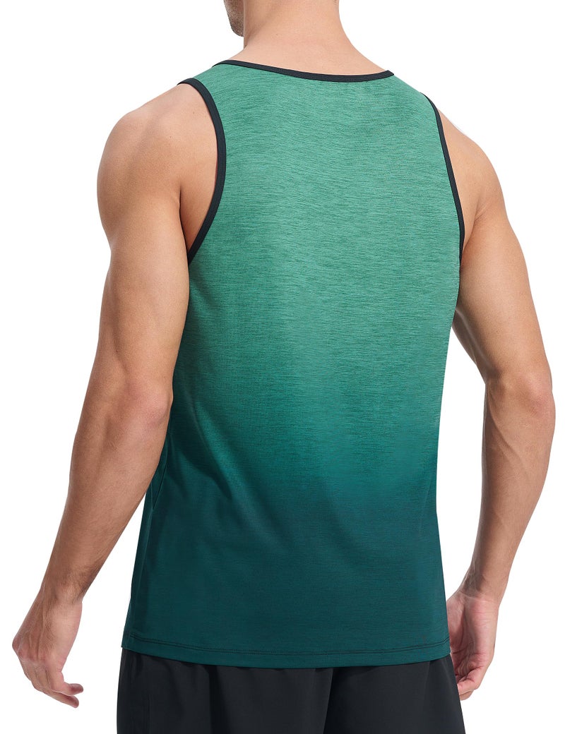 EZRUN Men's Tank Tops Quick Dry Workout Gym Sleeveless Shirts Summer Running Athletic Swim Shirts Green - Image 3