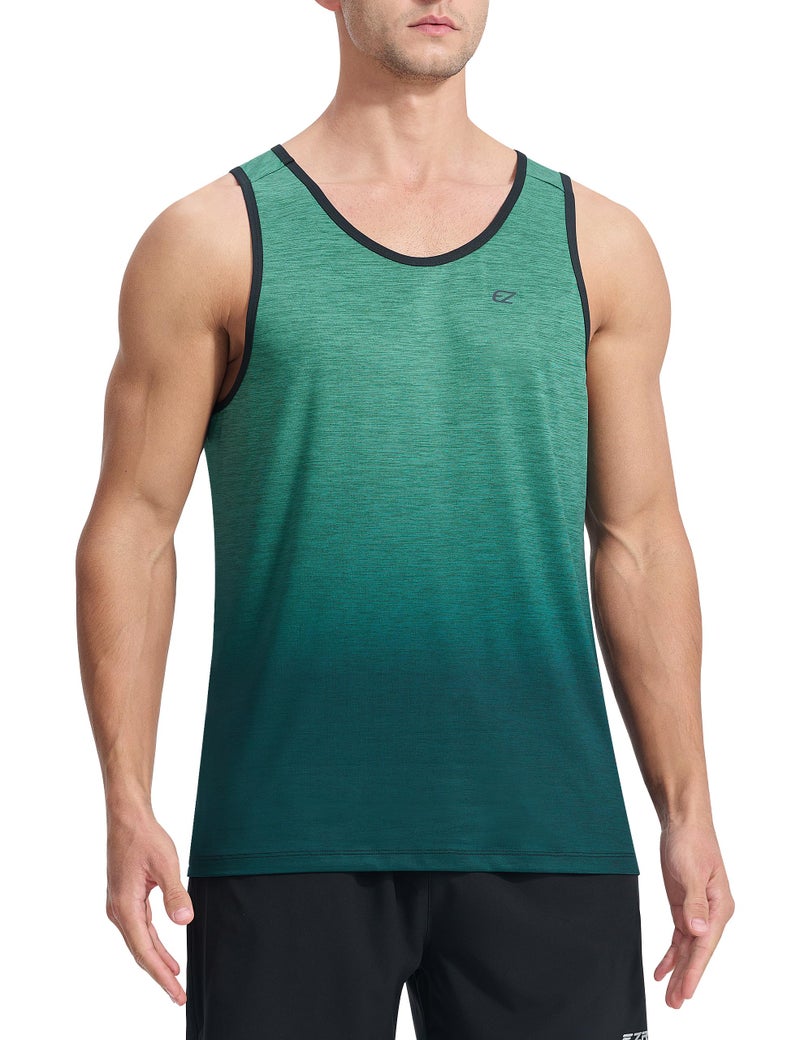 EZRUN Men's Tank Tops Quick Dry Workout Gym Sleeveless Shirts Summer Running Athletic Swim Shirts Green - Image 1