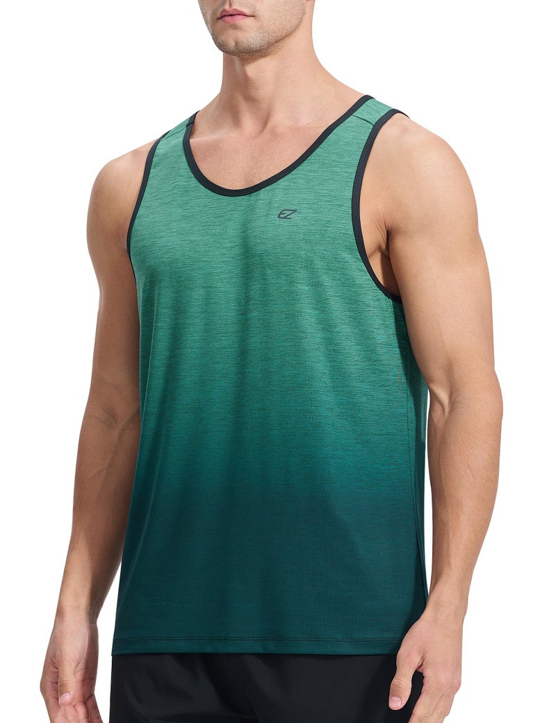 EZRUN Men's Tank Tops Quick Dry Workout Gym Sleeveless Shirts Summer Running Athletic Swim Shirts Green - Image 2