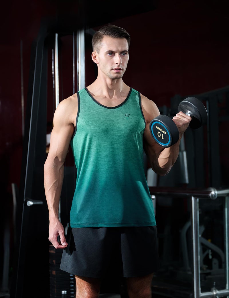 EZRUN Men's Tank Tops Quick Dry Workout Gym Sleeveless Shirts Summer Running Athletic Swim Shirts Green - Image 4