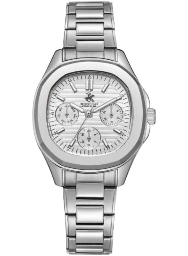 بيفرلي هيلز بولو كلوب BEVERLY HILLS POLO CLUB BP3700C.330 Women Multi Function Display Watch & Metal Strap Silver