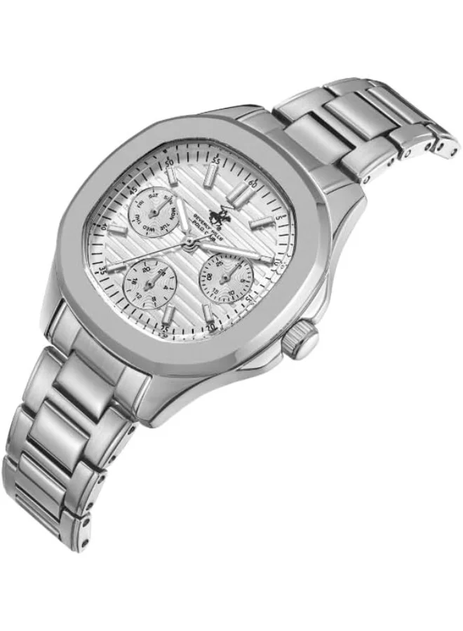 بيفرلي هيلز بولو كلوب BEVERLY HILLS POLO CLUB BP3700C.330 Women Multi Function Display Watch & Metal Strap Silver