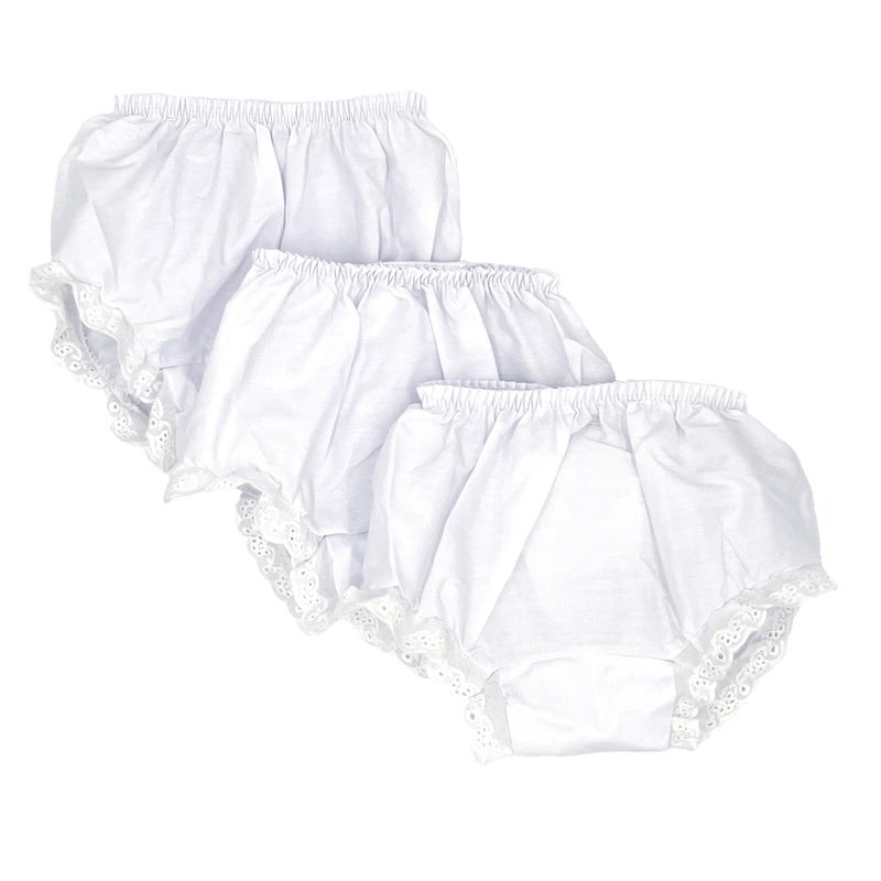 Embroider This! Baby Girls Bloomers Double Seat Diaper Cover Package of 3 (0-6 Months) White - Image 1