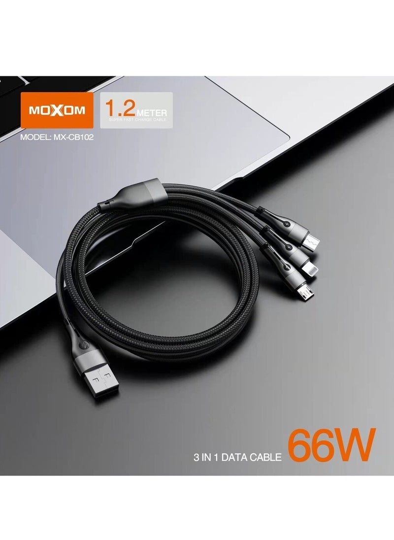 MOXOM Moxom Cable MX-CB102 3in1 66W Fast Charging And Data Cable  - Image 2
