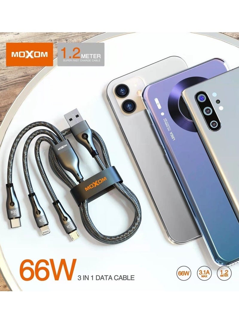 MOXOM Moxom Cable MX-CB102 3in1 66W Fast Charging And Data Cable  - Image 4