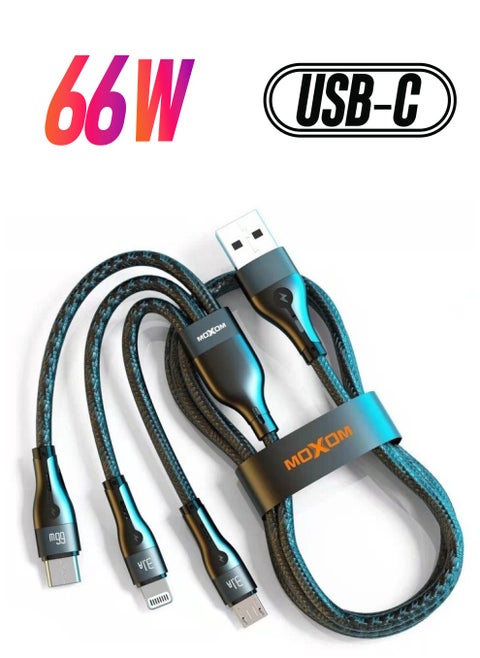 Moxom Cable MX-CB102 3in1 66W Fast Charging And Data Cable