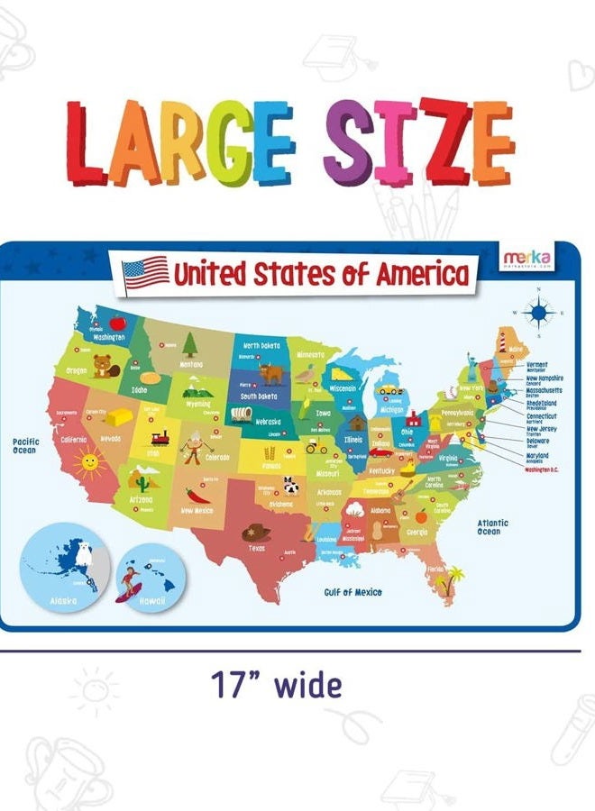 merka Placemats for Kids, 4 Pack Educational Placemat Mat for Dining Table, Non Slip, Washable Reusable, Learning US Presidents, Famous People, Periodic Table of Elements & USA Map v2 - Image 4