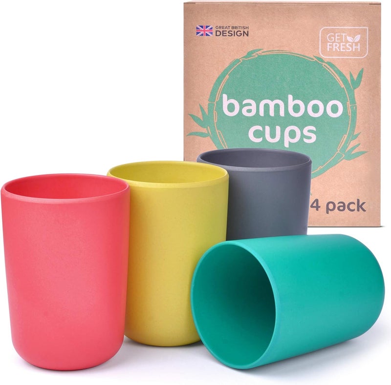 GET FRESH Bamboo Kids Cups Set  4pack Reusable Bamboo Cups for Toddlers and Adults  Colorful Bamboo Fiber Drinking Cups for Children  Bamboo Kids Dinnerware Set for Everyday Use - Image 1