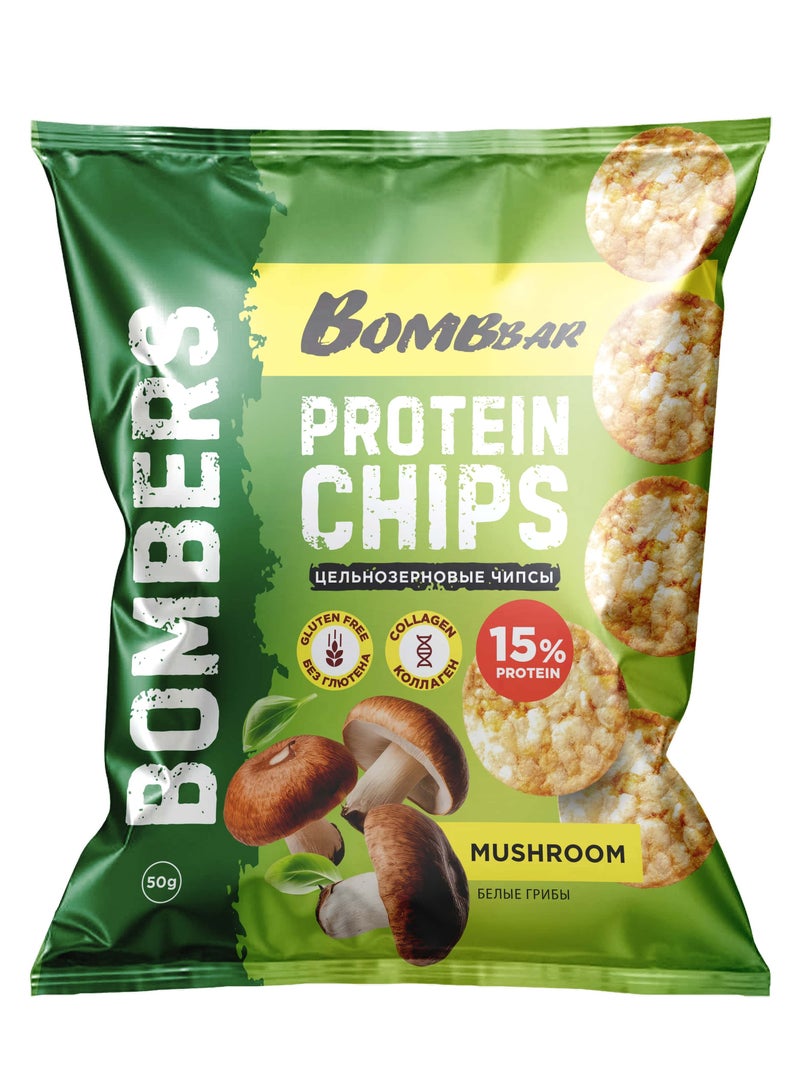 BOMBBAR Bombers Protein Chips Mushroom Flavor with Collagen Gluten Free 50g - Image 1
