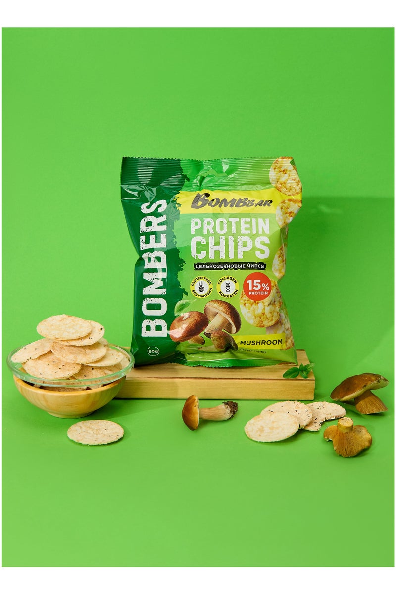 BOMBBAR Bombers Protein Chips Mushroom Flavor with Collagen Gluten Free 50g - Image 2