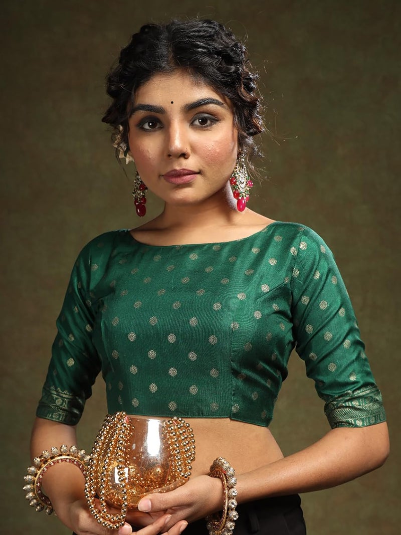 saree mall ساري مول ساري حرير باتولا نقي بتصميم منسوج وعمل زري للنساء مع قطعة بلوزة غير مخيطة، أحمر - Image 5