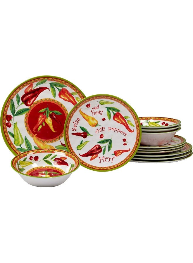 Certified International طقم أدوات مائدة ميلامين 12 قطعة حمراء معتمد لخدمة 4 أشخاص - Image 1