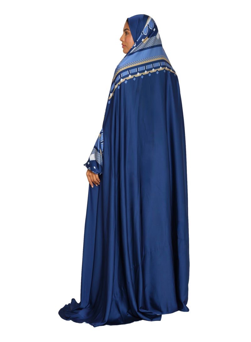 Sabr 'Jakarta' Prayer Dress With Travel Pouch, Navy - Image 5