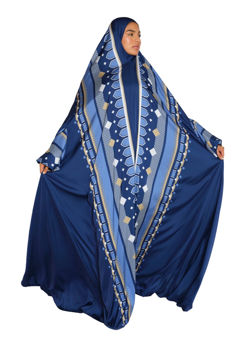 Sabr 'Jakarta' Prayer Dress With Travel Pouch, Navy - Image 3