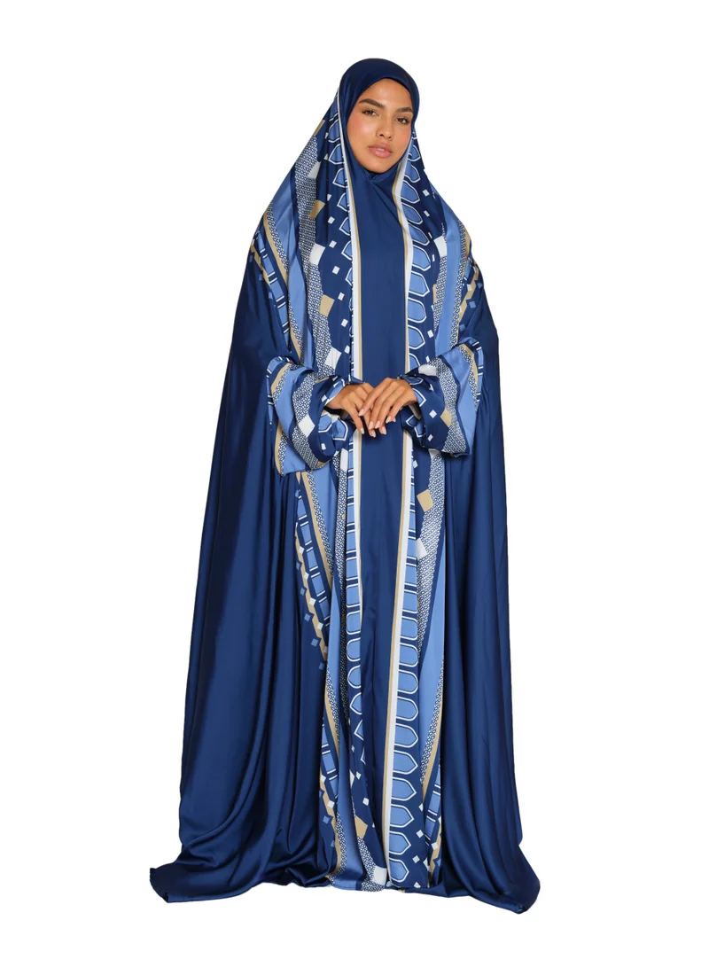 Sabr 'Jakarta' Prayer Dress With Travel Pouch, Navy