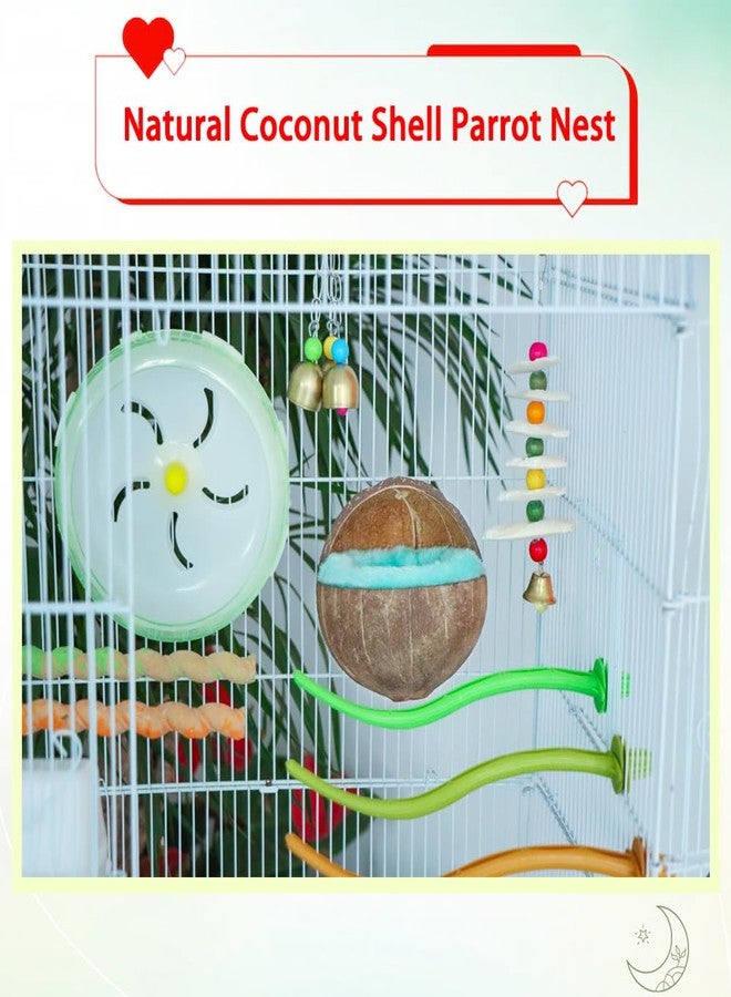 في تربو واي عش ببغاء من قشور جوز الهند الطبيعية من VTurboWay، عبوة من قطعتين، بيت للعصافير، سرير للكناري، لعبة معلقة، عش للتكاثر، مضاد للنقر، مع وسادة دافئة للأقفاص، سرير للطيور للنوم - Image 2