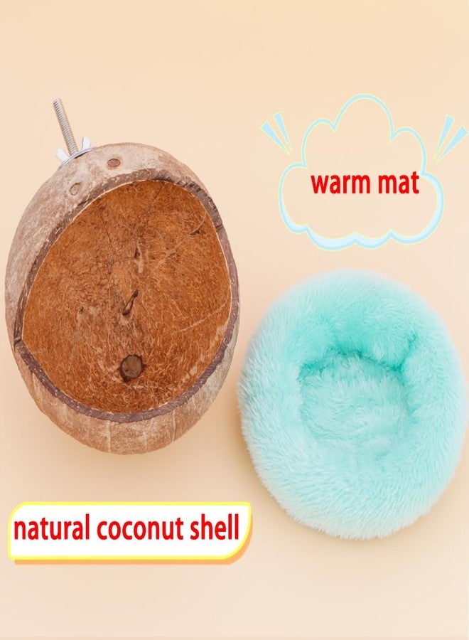 في تربو واي عش ببغاء من قشور جوز الهند الطبيعية من VTurboWay، عبوة من قطعتين، بيت للعصافير، سرير للكناري، لعبة معلقة، عش للتكاثر، مضاد للنقر، مع وسادة دافئة للأقفاص، سرير للطيور للنوم - Image 5