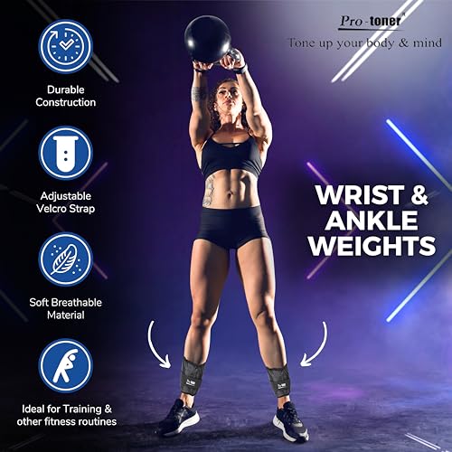 Protoner Pro-toner Wrist and Ankle Weight, Black, 4 kg Pair (2 kg + 2 kg), Fitness Training - Image 2