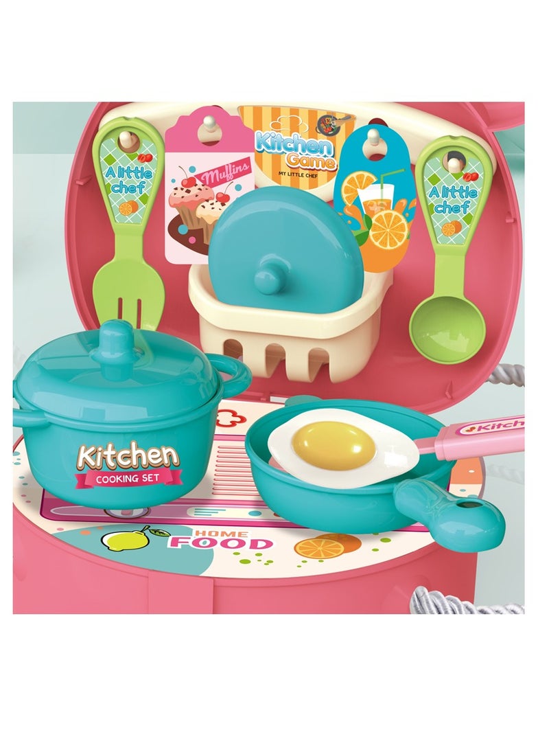 Kikibebe Kikibebe Kitchen Backpack Playset - 24pcs Pink, Role-Playing Cooking Toys for Kids with Backpack Storage  - Image 3