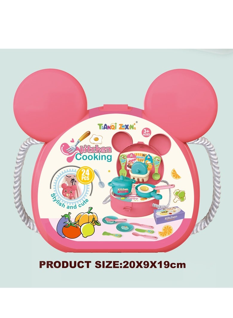 Kikibebe Kikibebe Kitchen Backpack Playset - 24pcs Pink, Role-Playing Cooking Toys for Kids with Backpack Storage  - Image 5