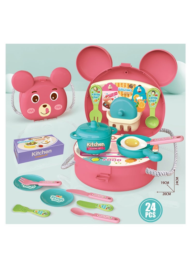Kikibebe Kikibebe Kitchen Backpack Playset - 24pcs Pink, Role-Playing Cooking Toys for Kids with Backpack Storage  - Image 1