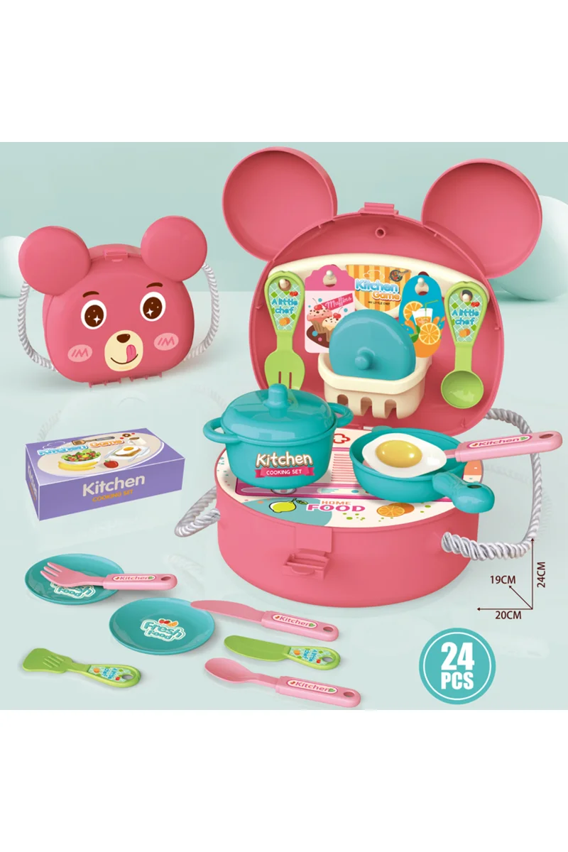 Kikibebe Kikibebe Kitchen Backpack Set – 24 Pieces, High-Quality Polypropylene Material – Pink