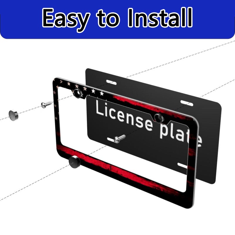 CTVSLFU License Plate Frame 2 Pack Aluminum Metal Rust-Proof Front & Rear Car Tag Holder with 2 Holes, Universal Car Accessories with Screws for Men & Women - 002 Black Red American Flag - Image 4