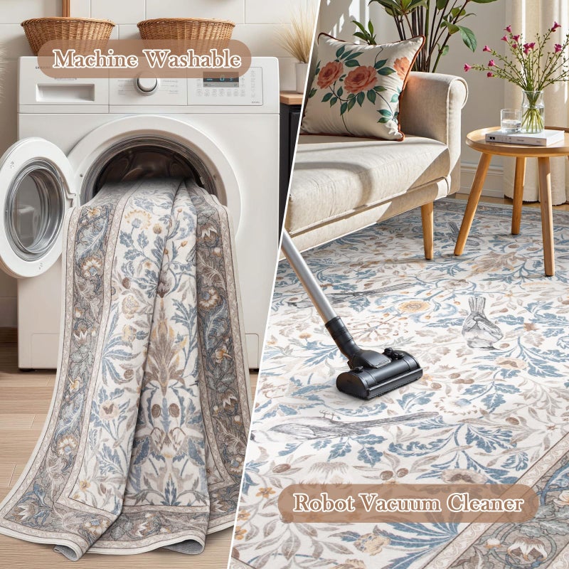 Morebes Boho Floral Birds 2x6 المطبخ عداء السجاد غير القابل للانزلاق قابلة للغسل المتسابقون للممرات غير الممرات غير الناعمة في داخلي سجادة لدخول غرفة نوم غرفة الغسيل البيج - Image 3