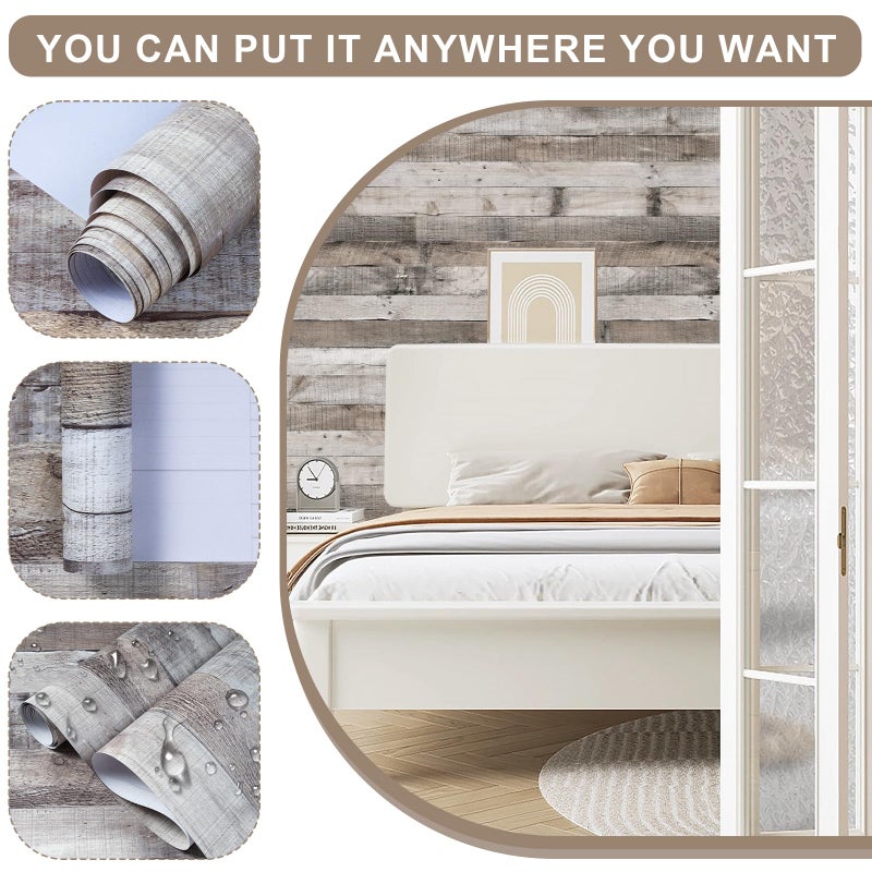 Qianglive Vintage Wood Peel and Stick Wallpaper 17.3"Ã—80" Rustic Wood Contact Paper Removable Shiplap Wallpaper Self Adhesive Barnwood Waterproof Vinyl Wall Paper Covering Film - Image 2