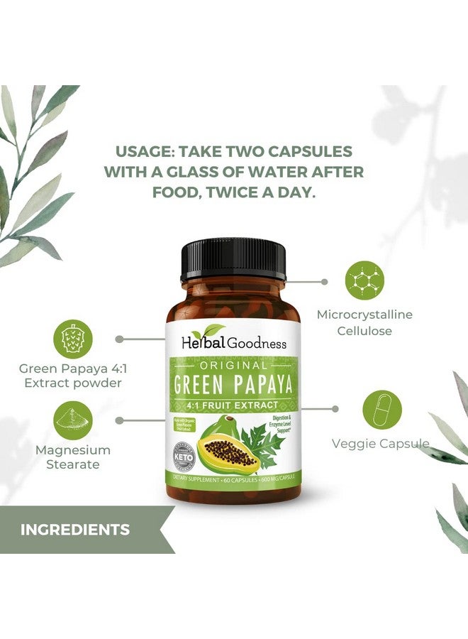 Herbal Goodness كبسولات مستخلص فاكهة البابايا الخضراء - إنزيمات البابايا العضوية مع البروبيوتيك والبريبايوتيك لصحة الجهاز الهضمي - إنزيمات هضمية فائقة، دعم المناعة - 60 كبسولة، مصنوعة في الولايات المتحدة الأمريكية - Image 4