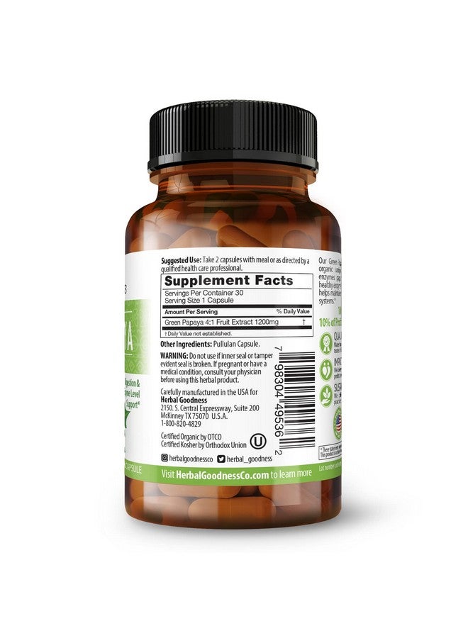 Herbal Goodness كبسولات مستخلص فاكهة البابايا الخضراء - إنزيمات البابايا العضوية مع البروبيوتيك والبريبايوتيك لصحة الجهاز الهضمي - إنزيمات هضمية فائقة، دعم المناعة - 60 كبسولة، مصنوعة في الولايات المتحدة الأمريكية - Image 2