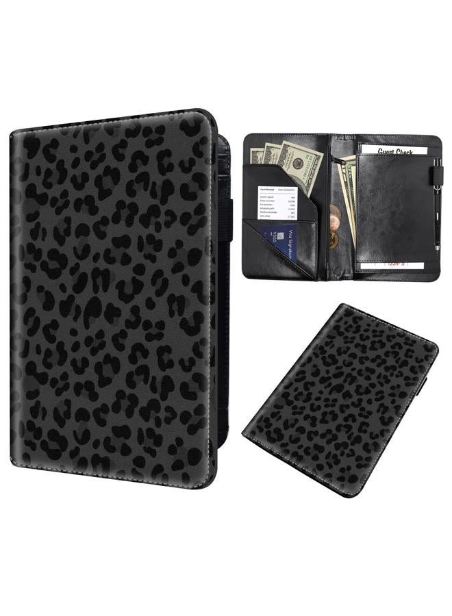 SDDFRHGH Server Books for Waitress, Waiter Book Server Organizer with Zipper Pocket,PU Leather Waitress & Waitstaff Book Wallet with Card Slot Guest Check Holder- Skull Flowers - Image 1