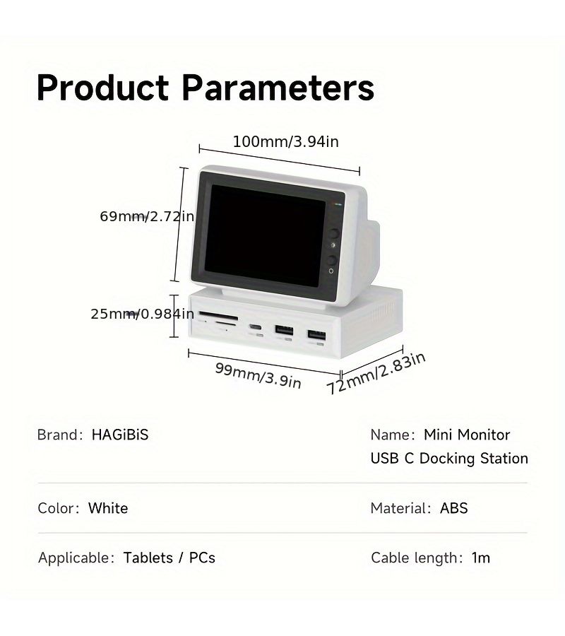 3.5 Inch IPS Mini Screen Aida64 Mini PC Cpu Ram Hdd Data Monitor Display Sub Screen With Usb C Hub For Laptop Pc Macbook White 960P white-960p - Image 5