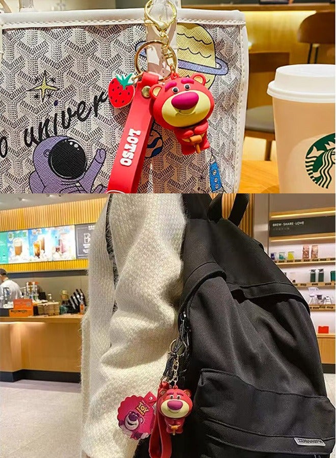 Generic Disney Strawberry Bear Lotso Cartoon Keychain, Exquisite Pendant Cute Decorative Accessories for Purse Handbag Schoolbag Backpack Key  - Image 3
