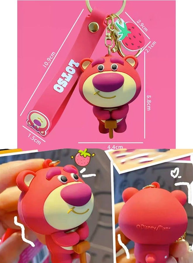 Generic Disney Strawberry Bear Lotso Cartoon Keychain, Exquisite Pendant Cute Decorative Accessories for Purse Handbag Schoolbag Backpack Key  - Image 4