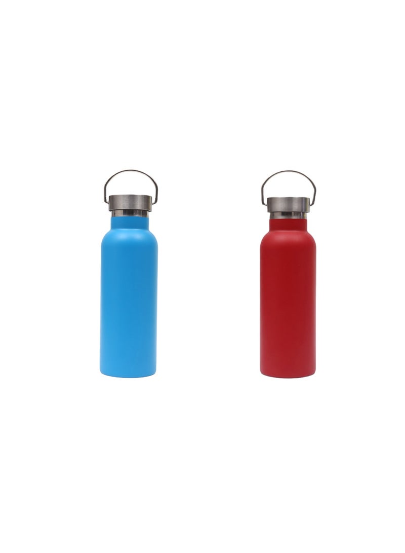 750ML Large-Mouth double-Layer Stainless Steel Large-Capacity Thermos Cup Sports Water Bottle Outdoor Portable Travel Mountaineering (Sky Blue And Red Two Sets)  - Image 1