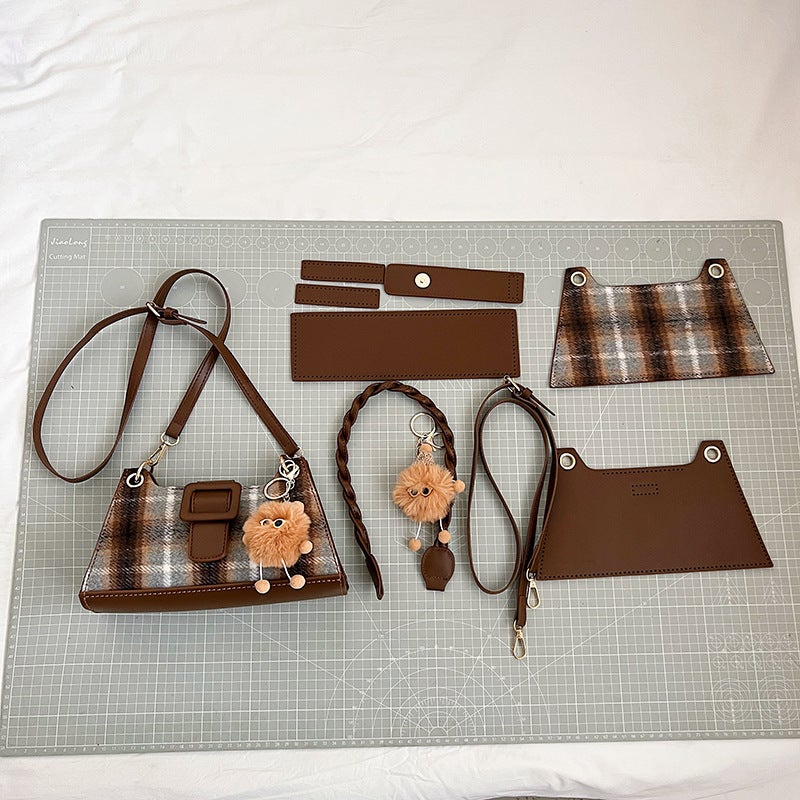 Women'S Bag Diy Underarm Bag Handmade Material Bag Korean Style Fashionable Fashionable Plaid Retro Texture Shoulder Bag - Image 1