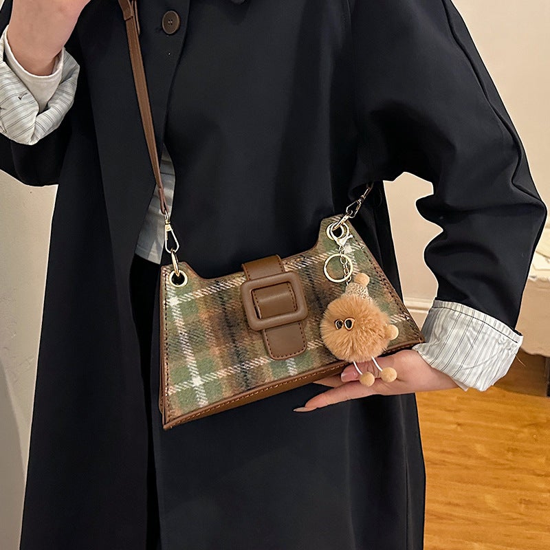 Women'S Bag Diy Underarm Bag Handmade Material Bag Korean Style Fashionable Fashionable Plaid Retro Texture Shoulder Bag - Image 3