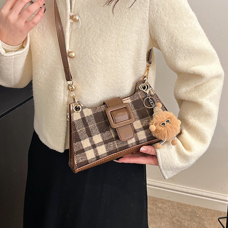 Women'S Bag Diy Underarm Bag Handmade Material Bag Korean Style Fashionable Fashionable Plaid Retro Texture Shoulder Bag - Image 5
