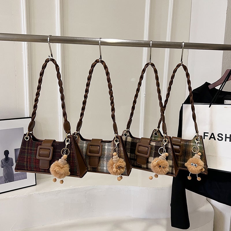 Women'S Bag Diy Underarm Bag Handmade Material Bag Korean Style Fashionable Fashionable Plaid Retro Texture Shoulder Bag - Image 4
