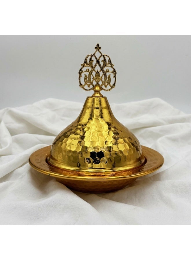 Handmade Gold-Colored Copper Rice Serving Pot with Lid – Premium Quality, Made in Turkey - Image 1