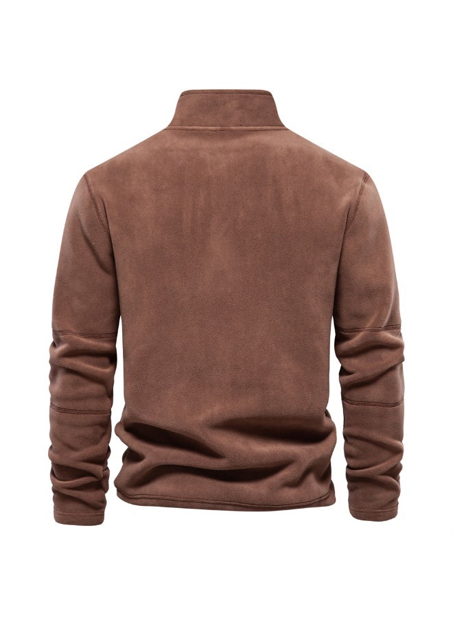 general Men's fall/winter stand-up collar half-zip long-sleeved hoodie with stand-up collar - versatile men's fleece jacket - Image 2