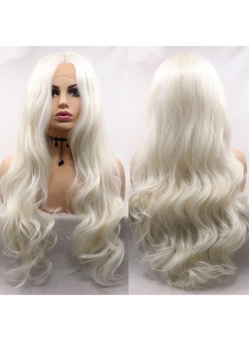 Xiweiya xiweiya White Wigs Long Body Wave Loose Curly Platinum Blonde Synthetic Lace Front Wig 13x3 Lace Wigs Natural Hairline Heat Resistant Fiber Half Hand Tied Hair Middle Part Wig for Women 24inch 