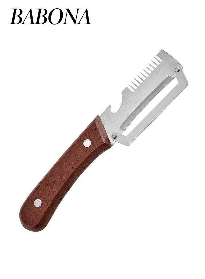 BABONA Multifunctional Vegetable Peeler, Stainless Steel Fruit and Vegetable Peeler with Wooden Handle, Slicer and Bottle Opener, Zero-Flex Kitchen Peeling Tool for Potato, Carrot and More - Image 1