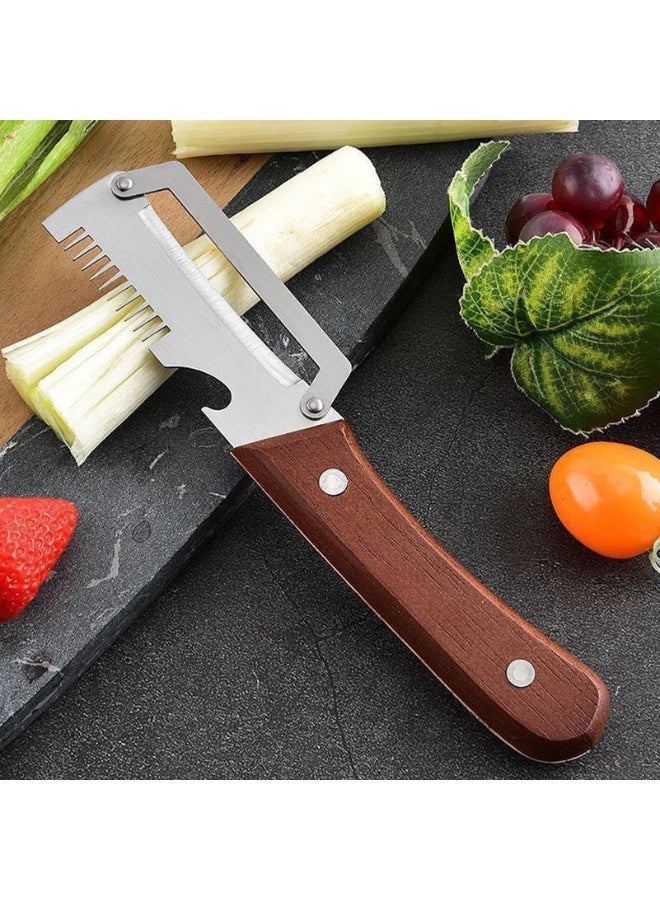 BABONA Multifunctional Vegetable Peeler, Stainless Steel Fruit and Vegetable Peeler with Wooden Handle, Slicer and Bottle Opener, Zero-Flex Kitchen Peeling Tool for Potato, Carrot and More - Image 4