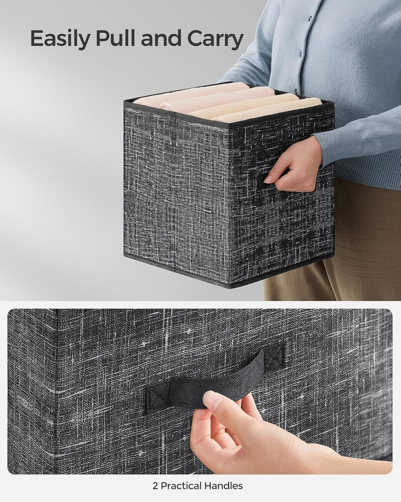 SONGMICS Storage Cubes, Non-Woven Fabric Bins with Double Handles, Set of 8, Closet Organizers for Shelves, Foldable, for Clothes, Ink Black - Image 4