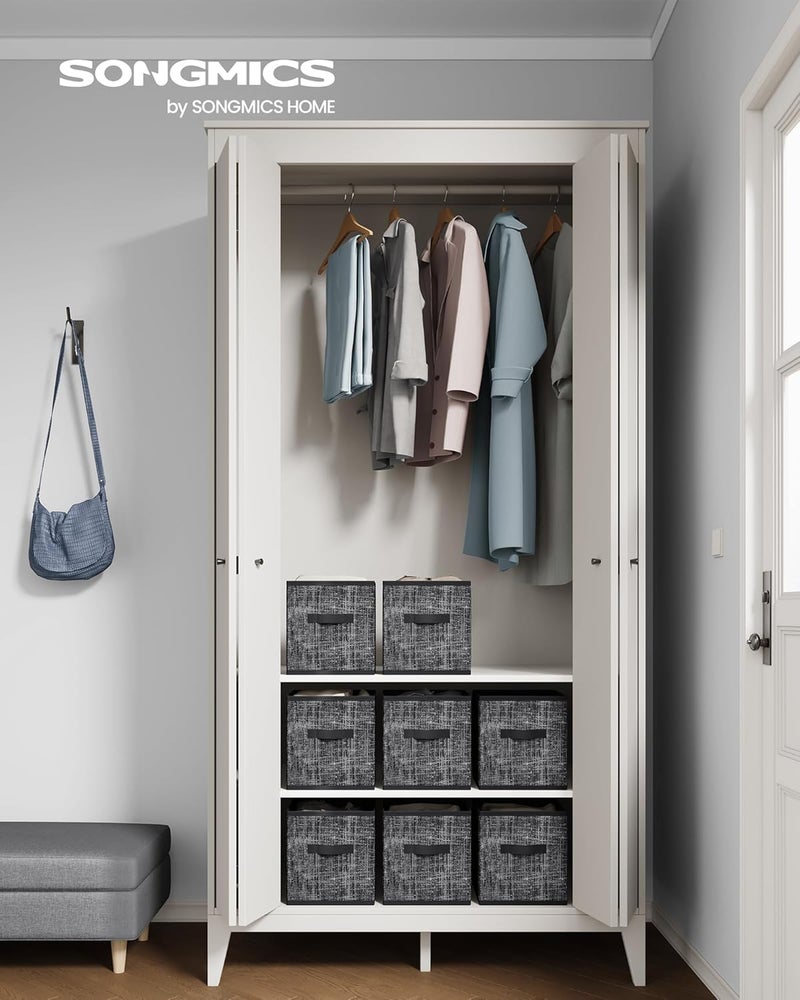 SONGMICS Storage Cubes, Non-Woven Fabric Bins with Double Handles, Set of 8, Closet Organizers for Shelves, Foldable, for Clothes, Ink Black - Image 2