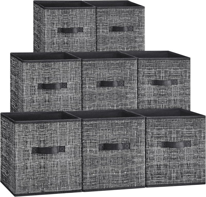 SONGMICS Storage Cubes, Non-Woven Fabric Bins with Double Handles, Set of 8, Closet Organizers for Shelves, Foldable, for Clothes, Ink Black - Image 1